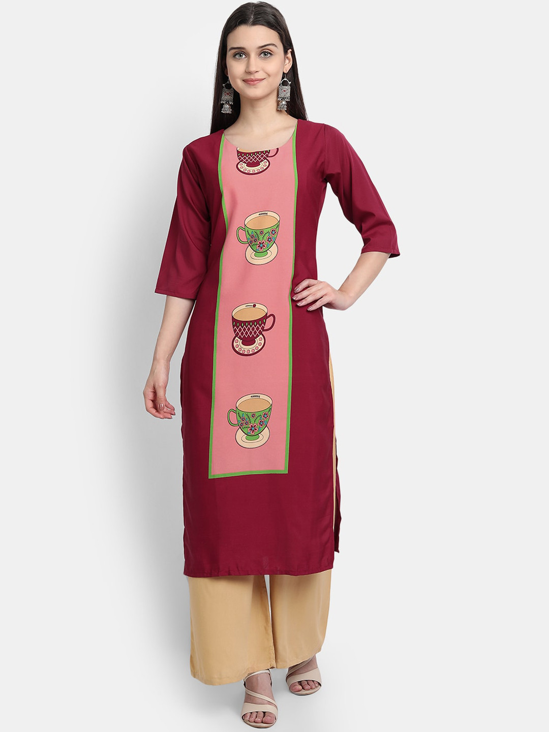

7Threads Women Pink Ethnic Motifs Printed Crepe Kurta
