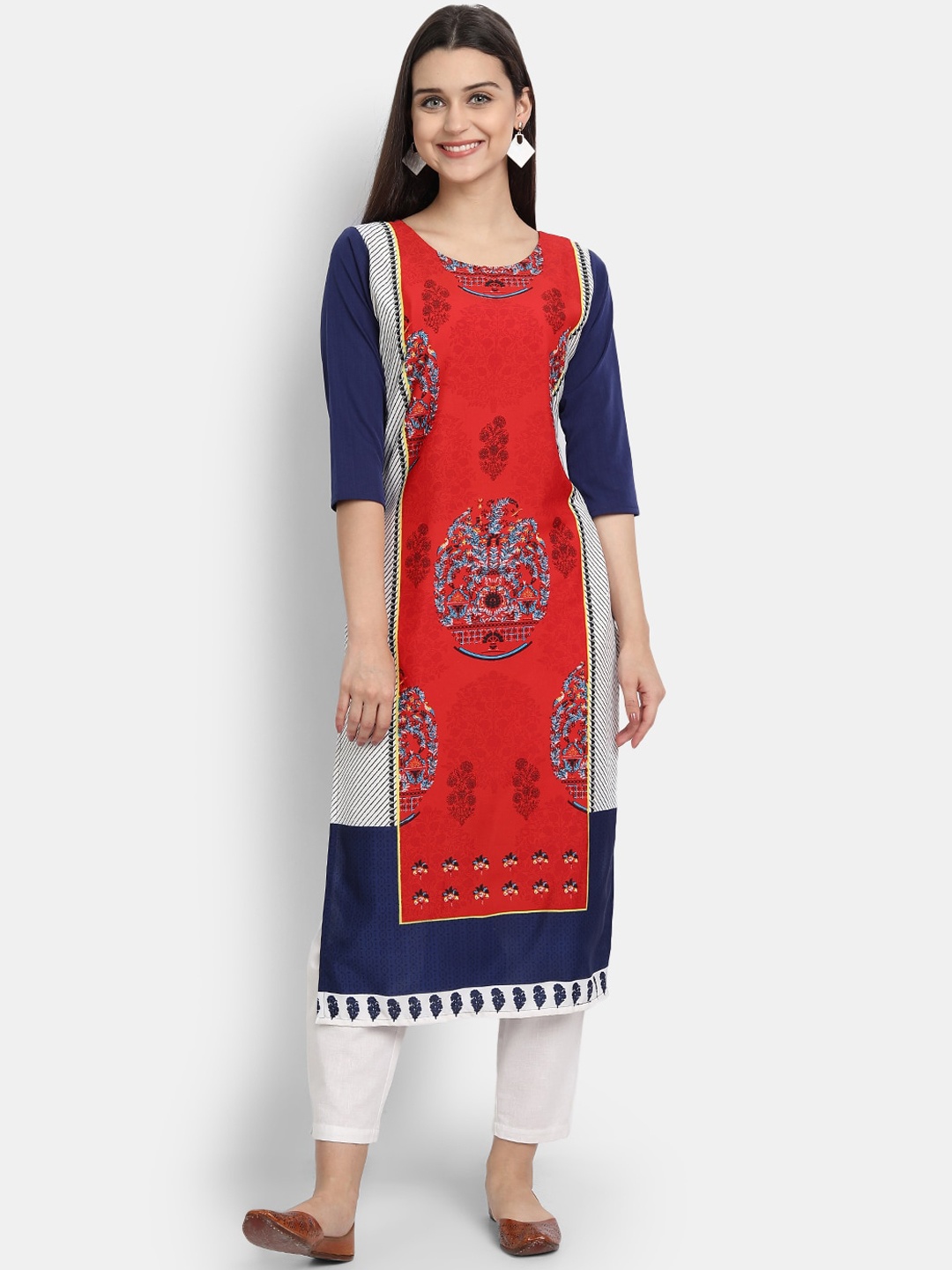 

7Threads Women Multicoloured Geometric Printed Thread Work Crepe Kurta, Multi