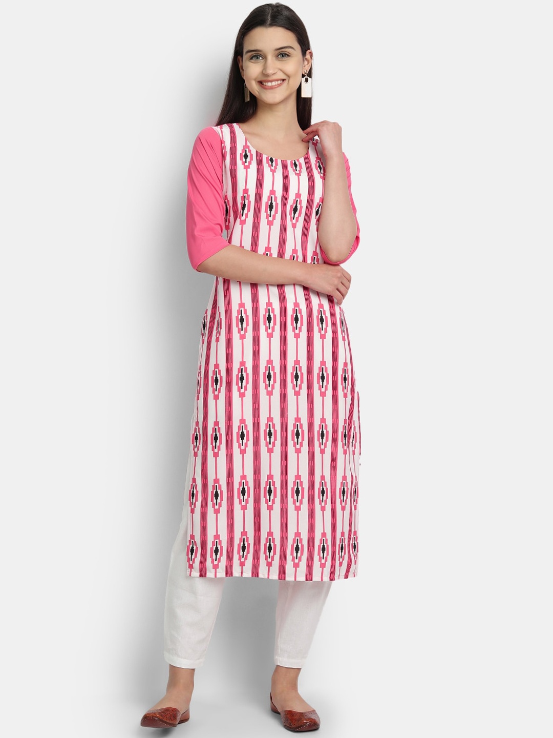 

7Threads Women Pink Printed Crepe Kurta