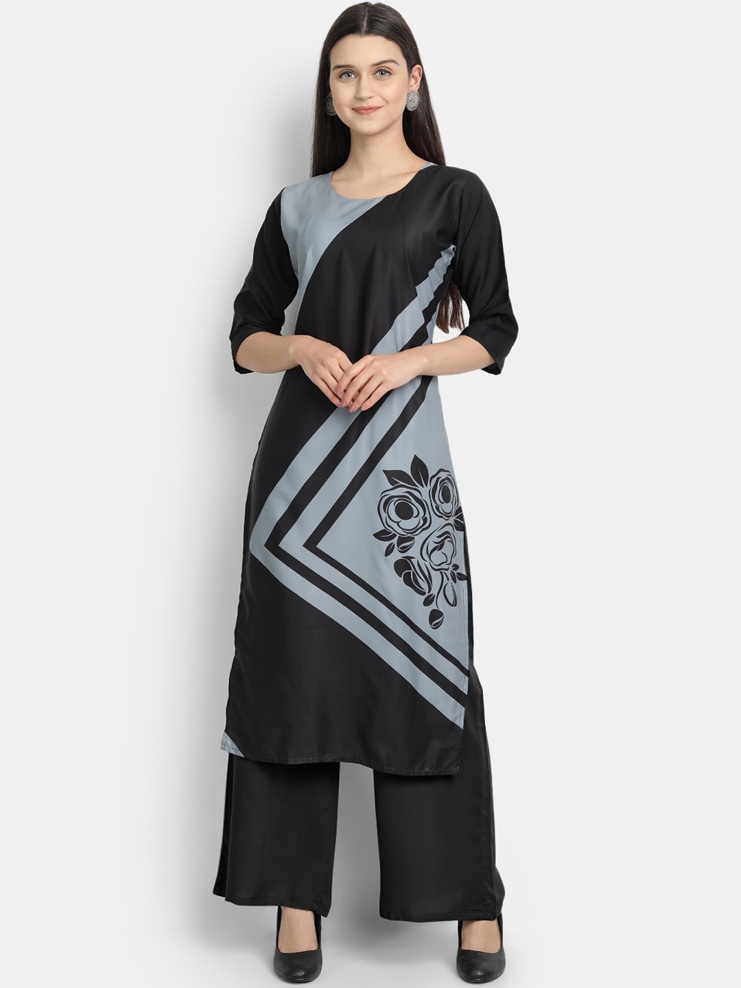 

7Threads Women Black Geometric Crepe Kurta