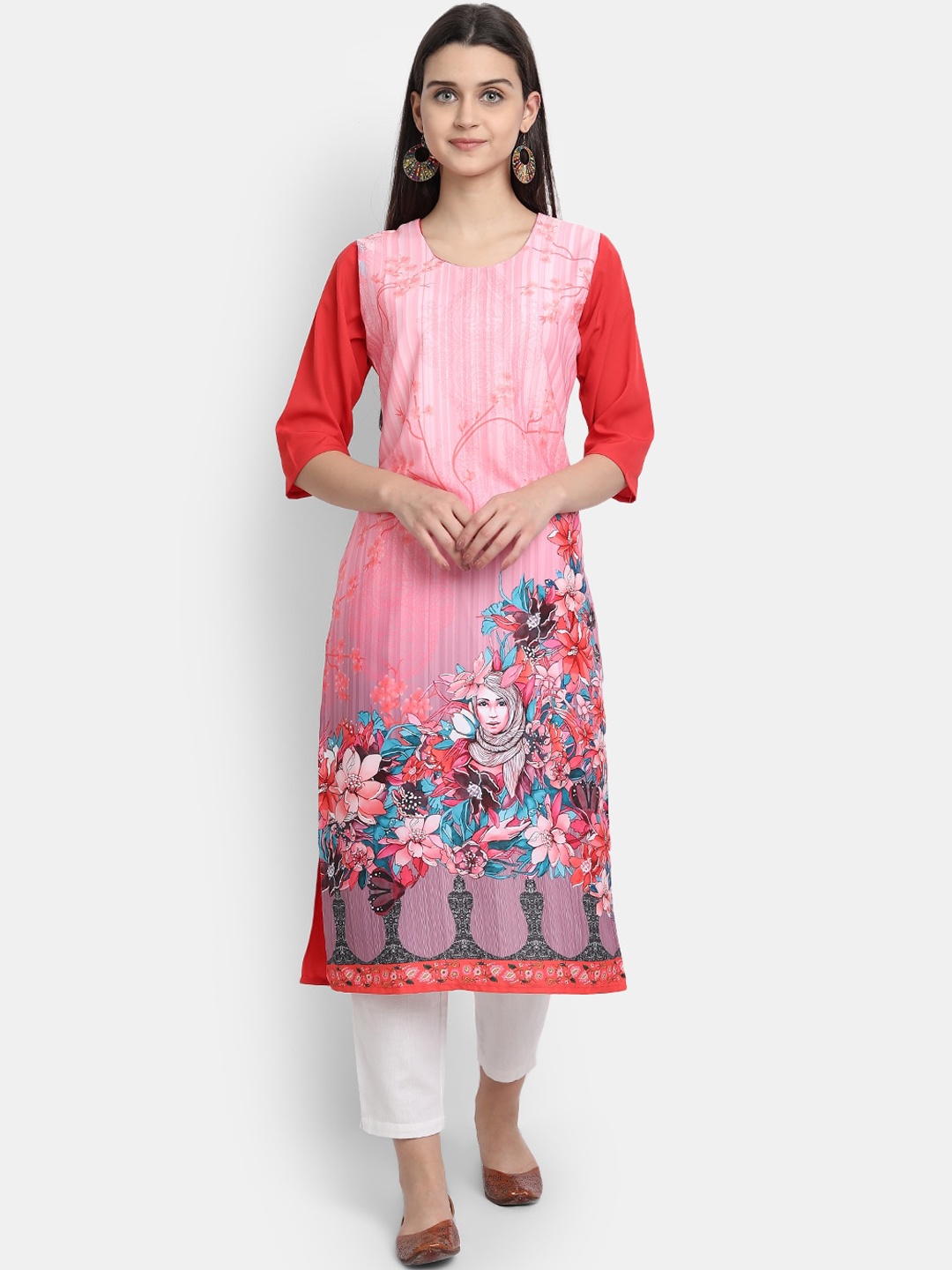 

7Threads Women Pink Printed Crepe Kurta
