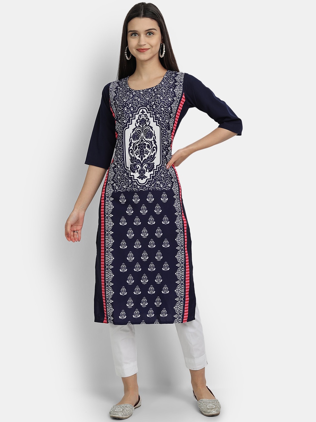 

7Threads Women Blue Ethnic Motifs Printed Crepe Kurta