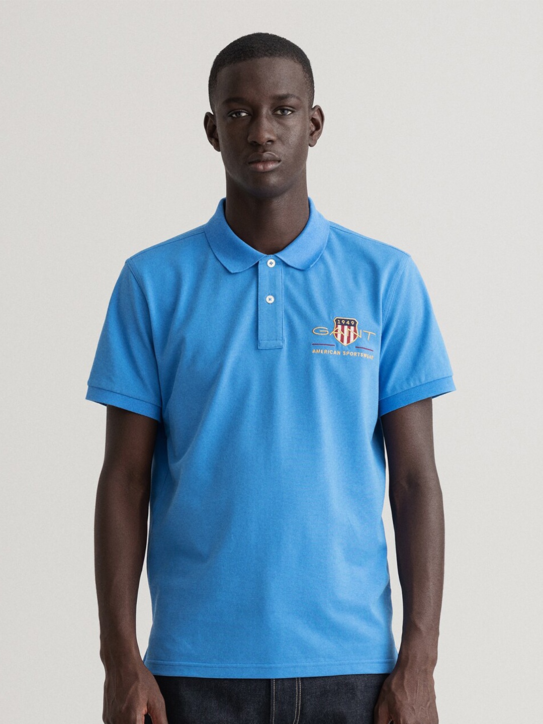 

GANT Men Blue Printed Polo Collar Pockets T-shirt