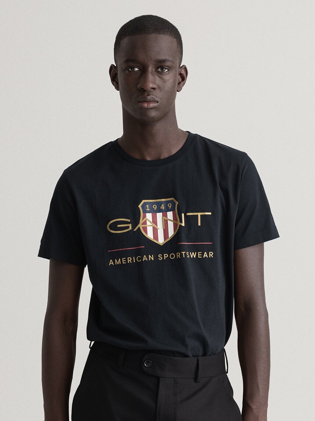 

GANT Men Black Brand Logo Printed Cotton T-shirt