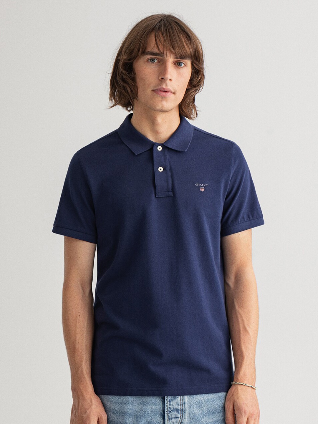 

GANT Men Navy Blue Polo Collar T-shirt