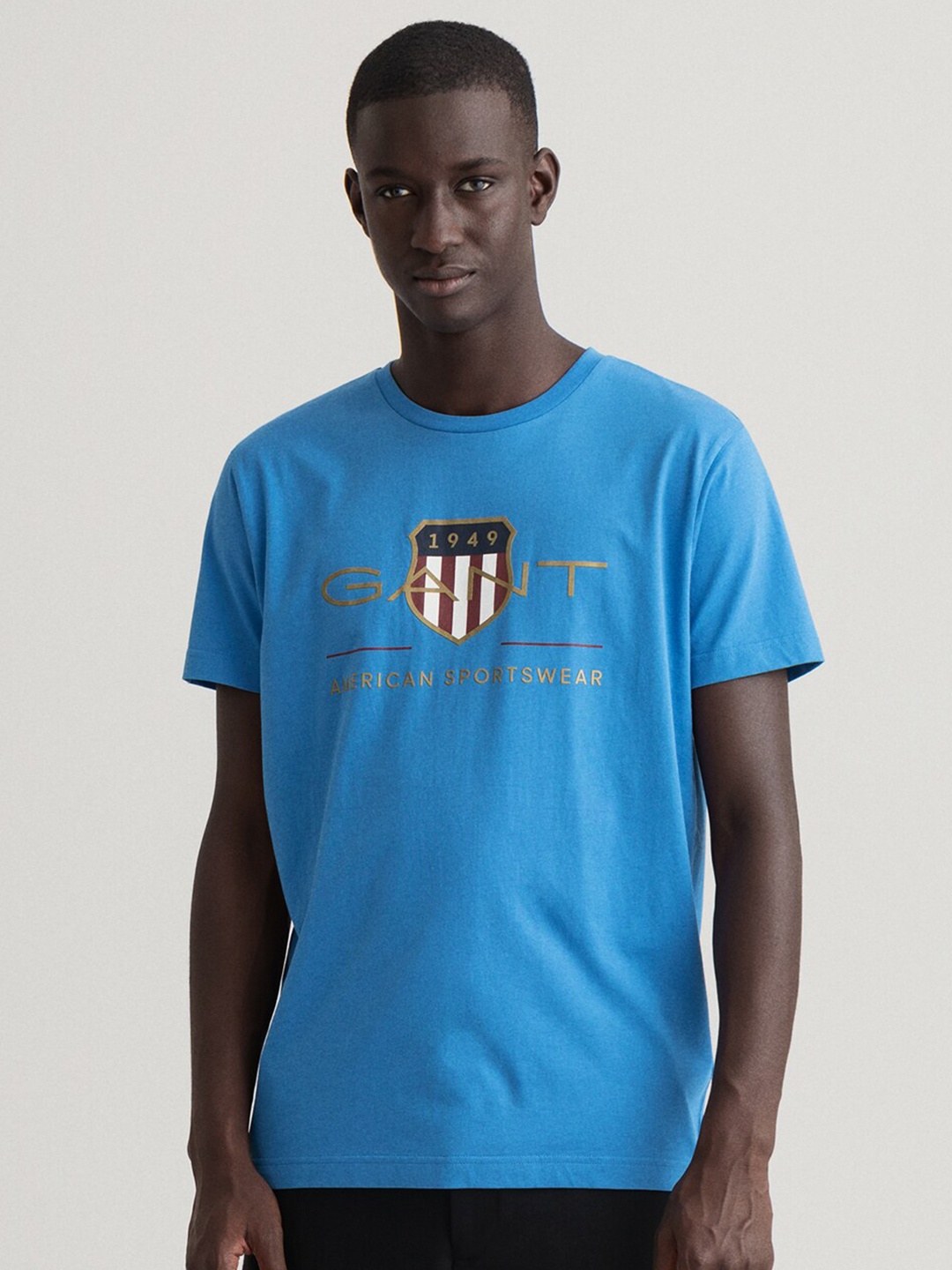 

GANT Men Blue Brand Logo Printed Cotton T-shirt