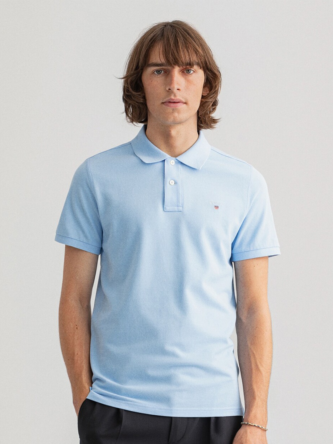 

GANT Men Blue Mandarin Collar T-shirt