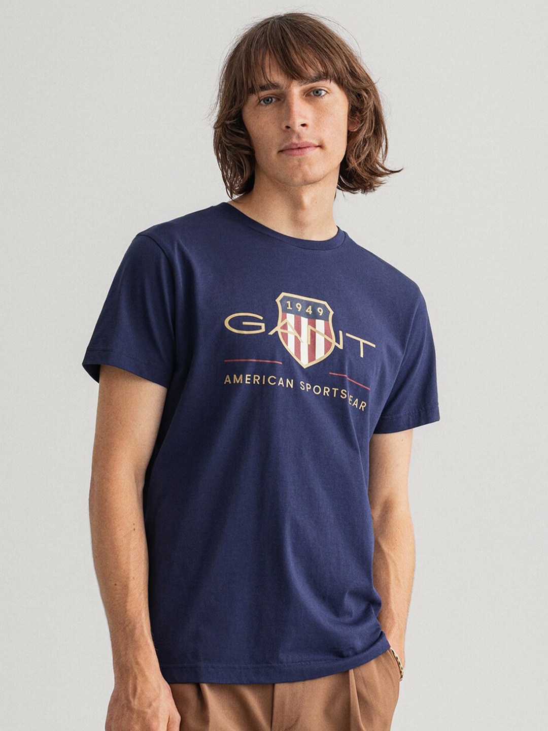 

GANT Men Navy Blue Typography Printed Cotton T-shirt