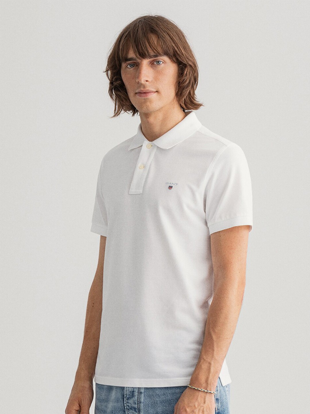 

GANT Men White Polo Collar Cotton T-shirt