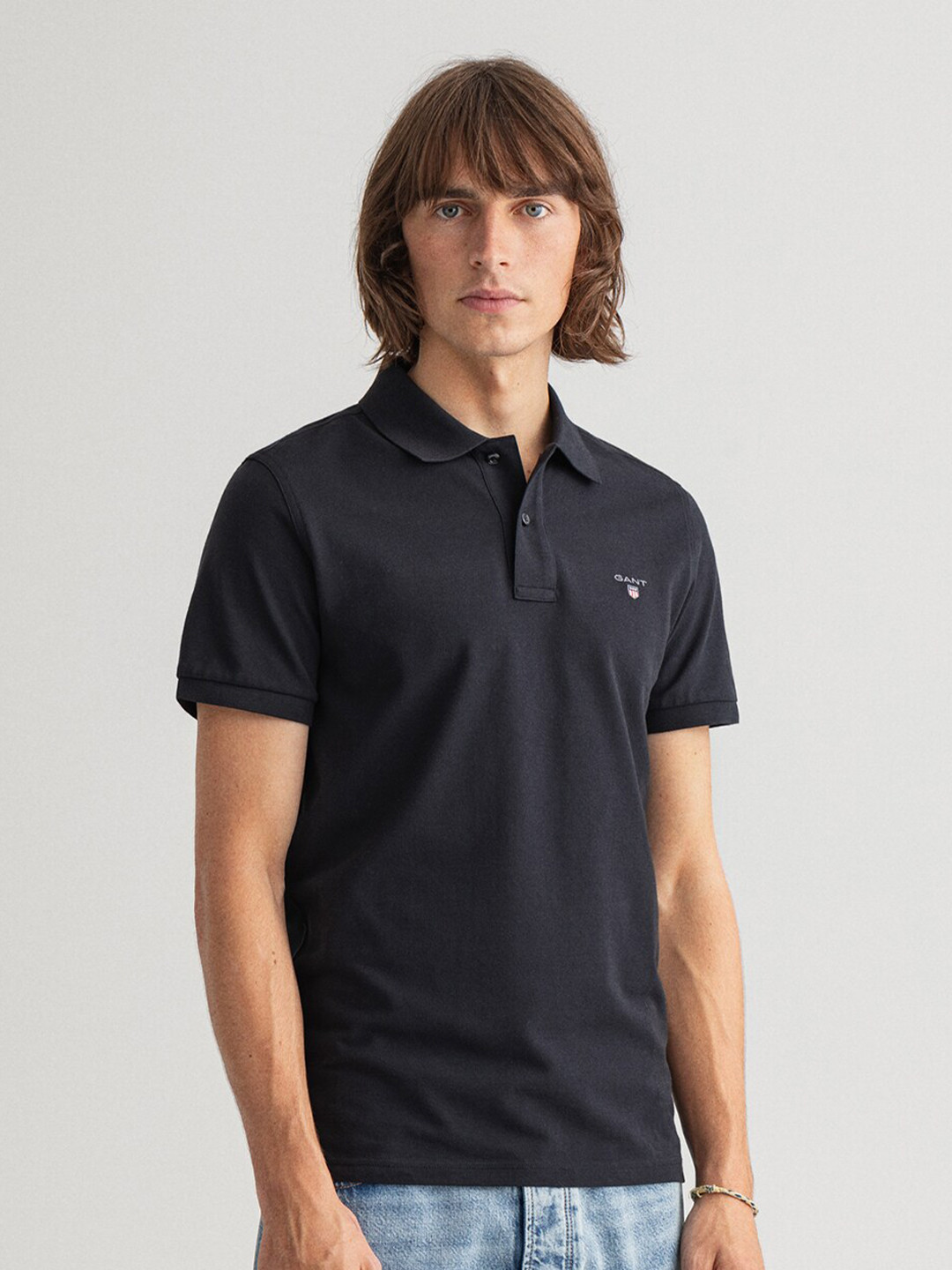 

GANT Men Black Polo Collar Cotton T-shirt