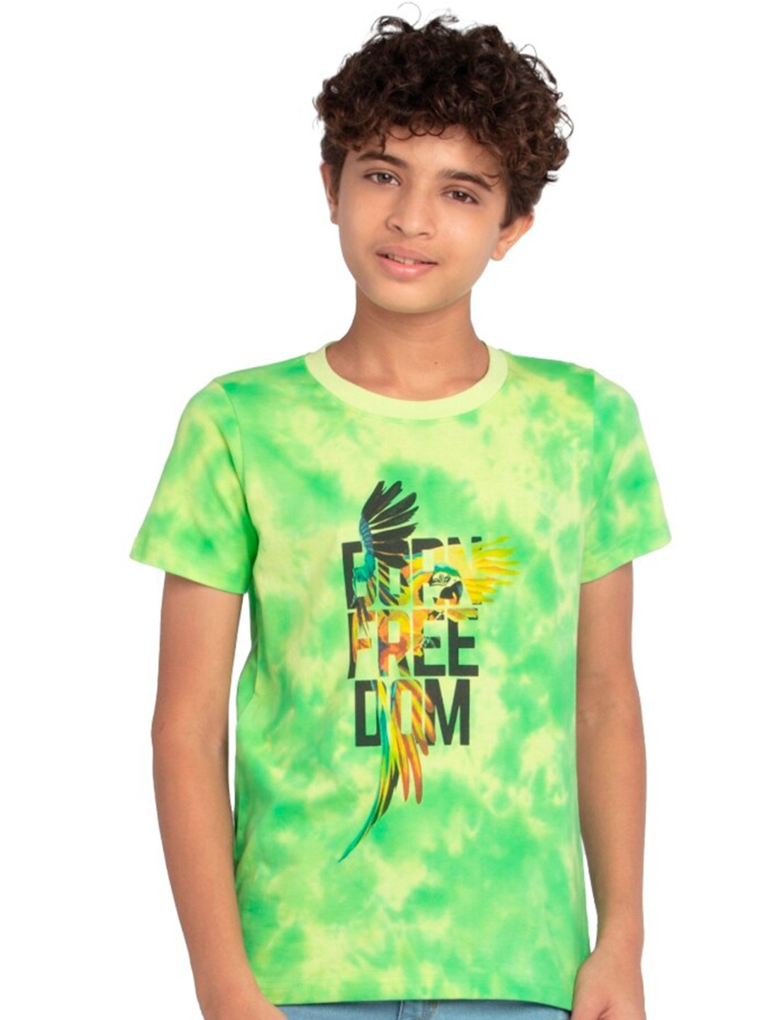 

UNDER FOURTEEN ONLY Boys Green & Yellow Printed Round Neck Cotton T-shirt