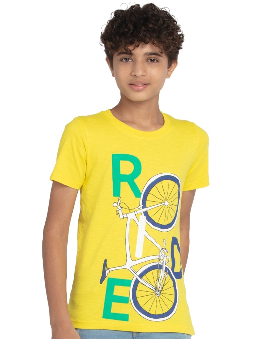 

UNDER FOURTEEN ONLY Boys Yellow Printed T-shirt
