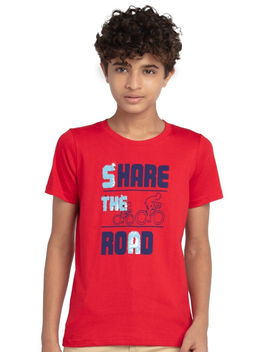

UNDER FOURTEEN ONLY Boys Red Typography Printed T-shirt