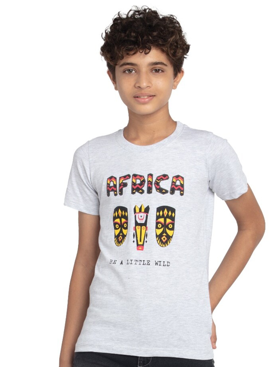 

UNDER FOURTEEN ONLY Boys Grey Melange Printed T-shirt