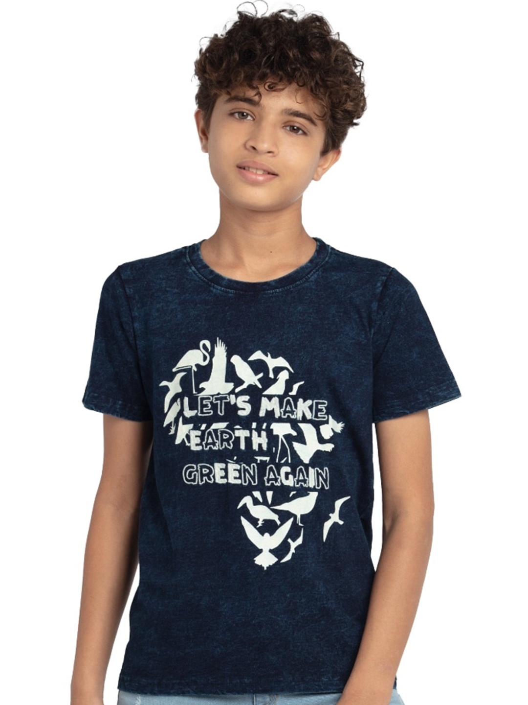 

UNDER FOURTEEN ONLY Boys Navy Blue Typography Printed Regular Fit T-shirt