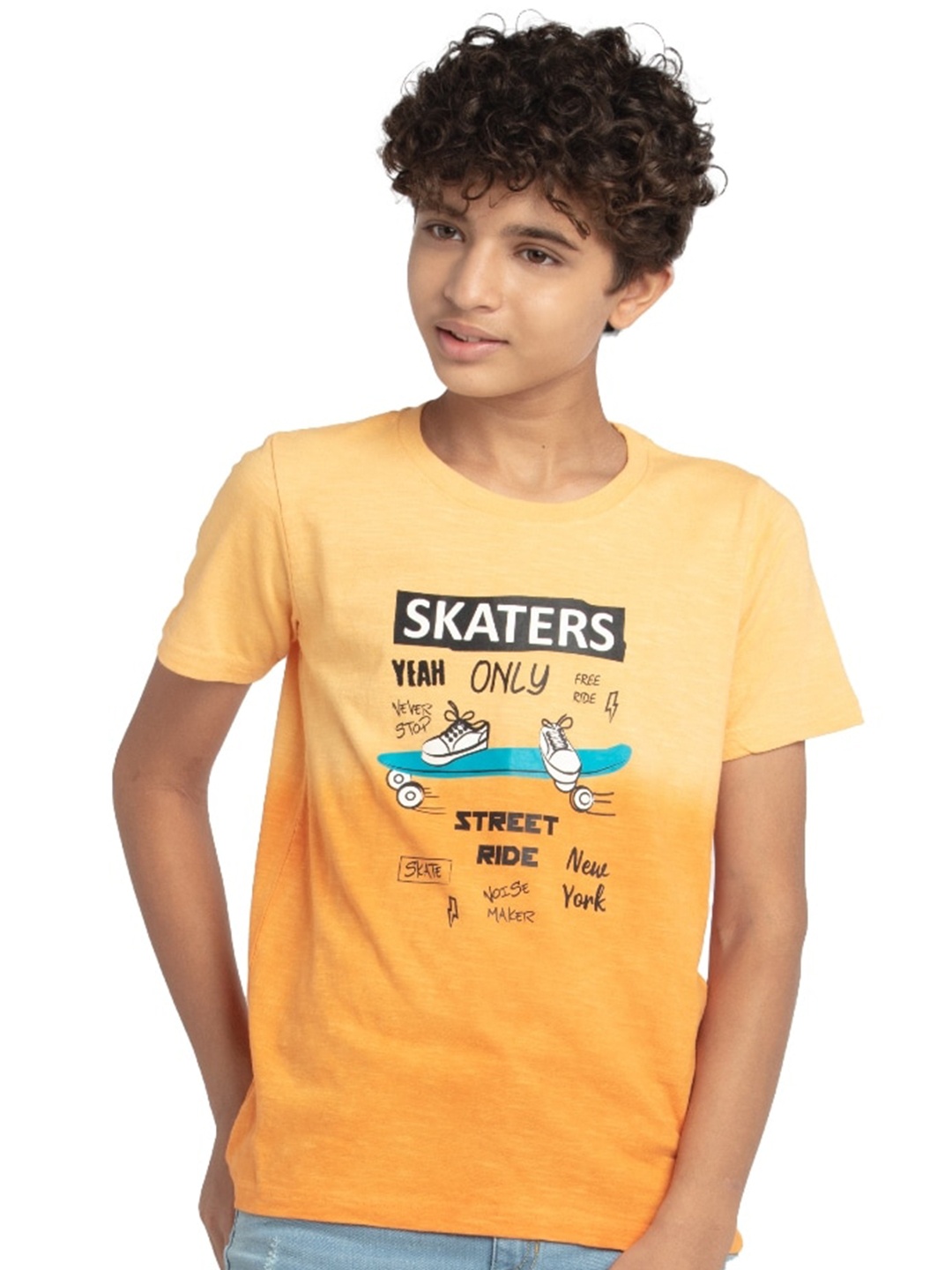 

UNDER FOURTEEN ONLY Boys Orange Printed T-shirt