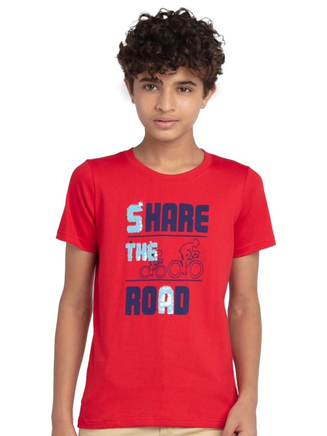 

UNDER FOURTEEN ONLY Boys Red Typography Printed T-shirt