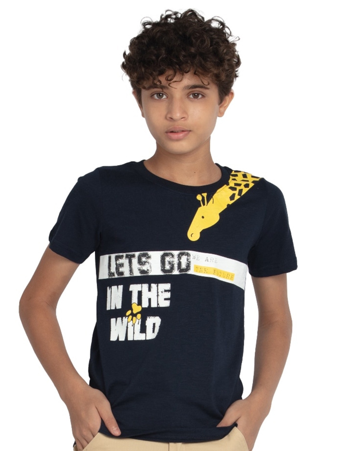 

UNDER FOURTEEN ONLY Boys Navy Blue Typography Printed T-shirt