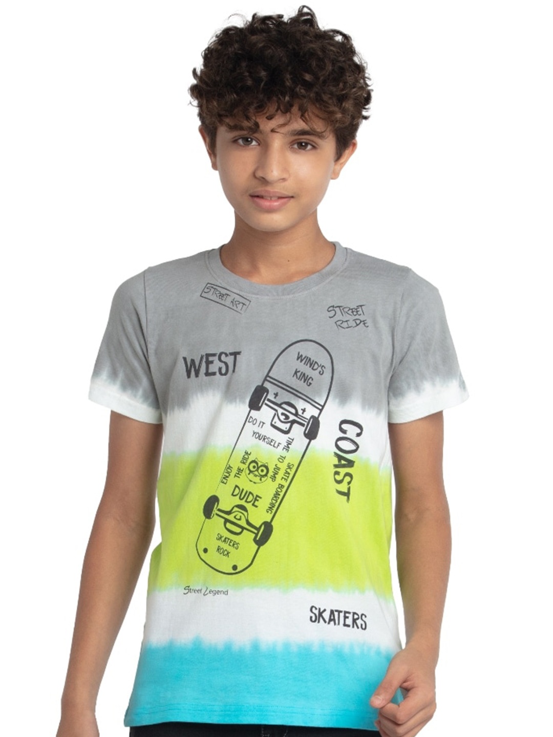 

UNDER FOURTEEN ONLY Boys Blue Typography Dyed Raw Edge T-shirt