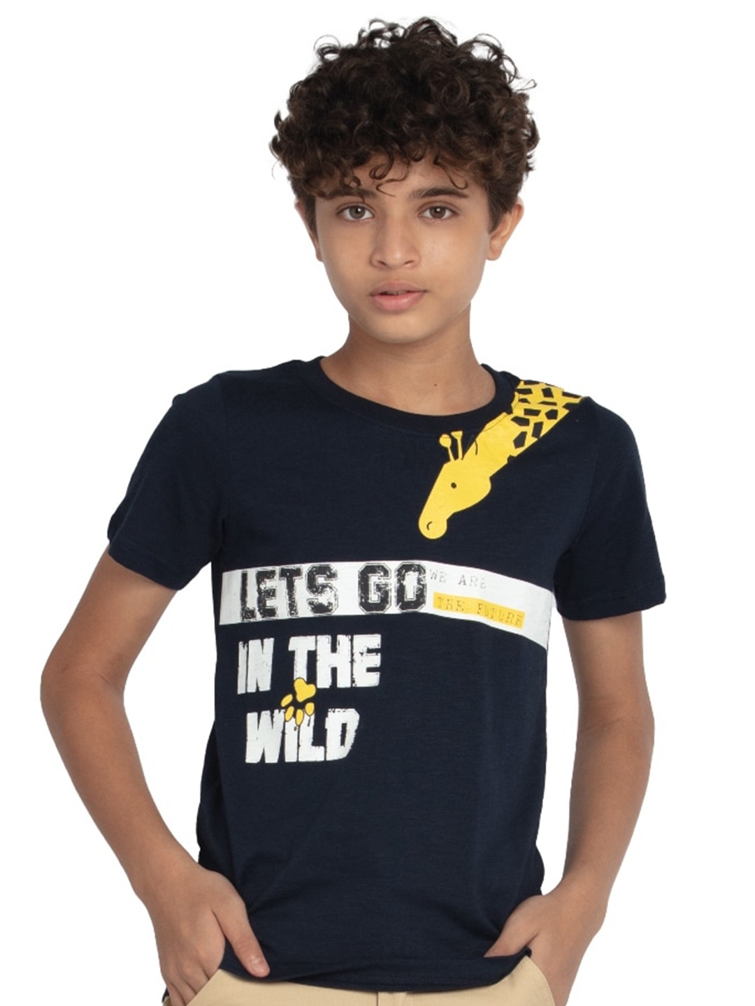 

UNDER FOURTEEN ONLY Boys Navy Blue Typography Printed T-shirt