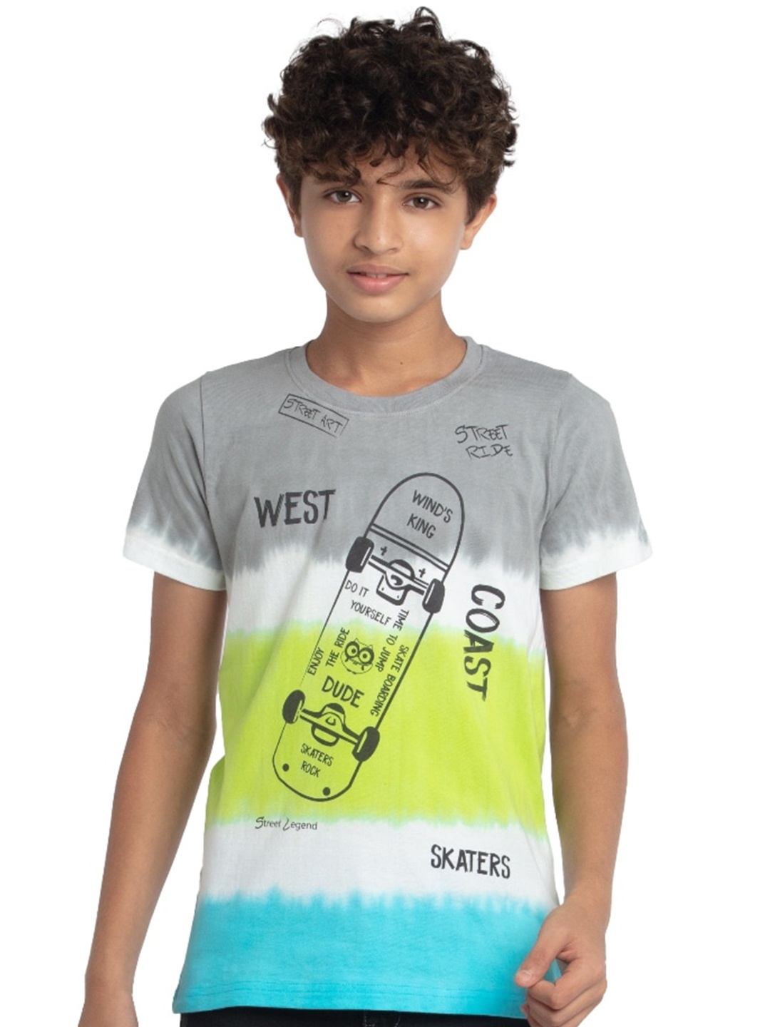 

UNDER FOURTEEN ONLY Boys Blue & Grey Printed Round Neck Cotton T-shirt