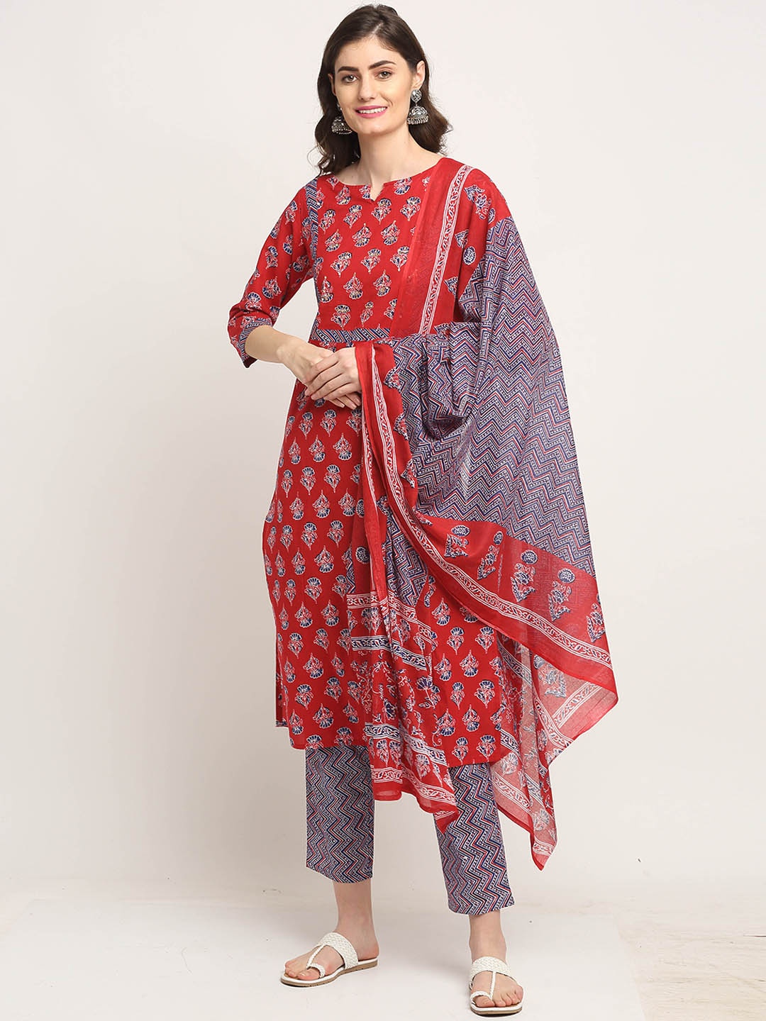 

Roly Poly Women Red Floral Printed Pure Cotton Kurta with Trousers & With Dupatta
