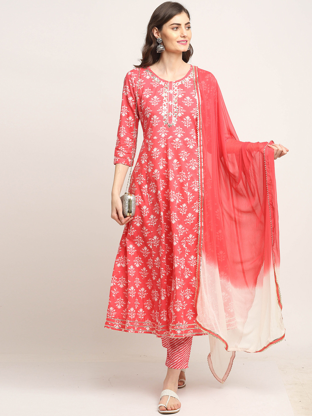 

Roly Poly Women Pink Floral Printe Pure Cotton Kurta with Trousers & Dupatta