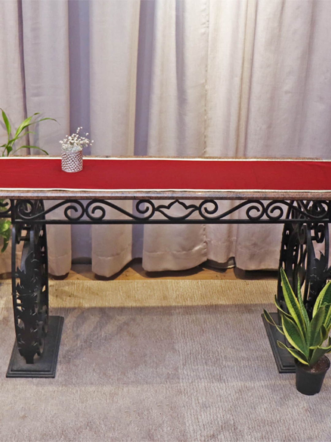 

ZEBA Maroon Solid Cotton 6-Seater Runner
