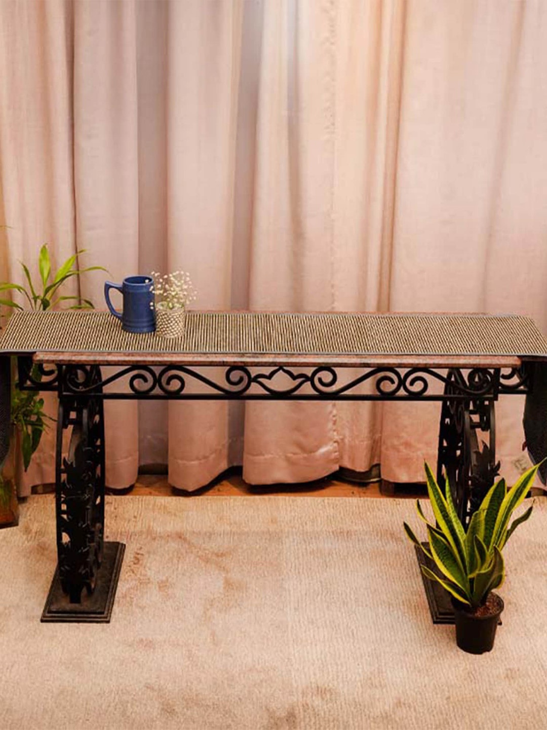 

ZEBA Beige & Grey Striped 6-Seater Table Runner
