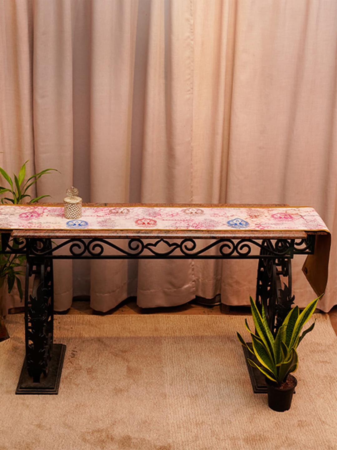 

ZEBA Beige Abstract Printed 6-Seater Table Runner
