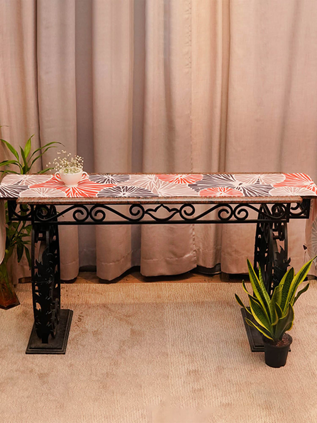 

ZEBA Cream & Orange Printed 4 Seater 6 Seater Table Runner