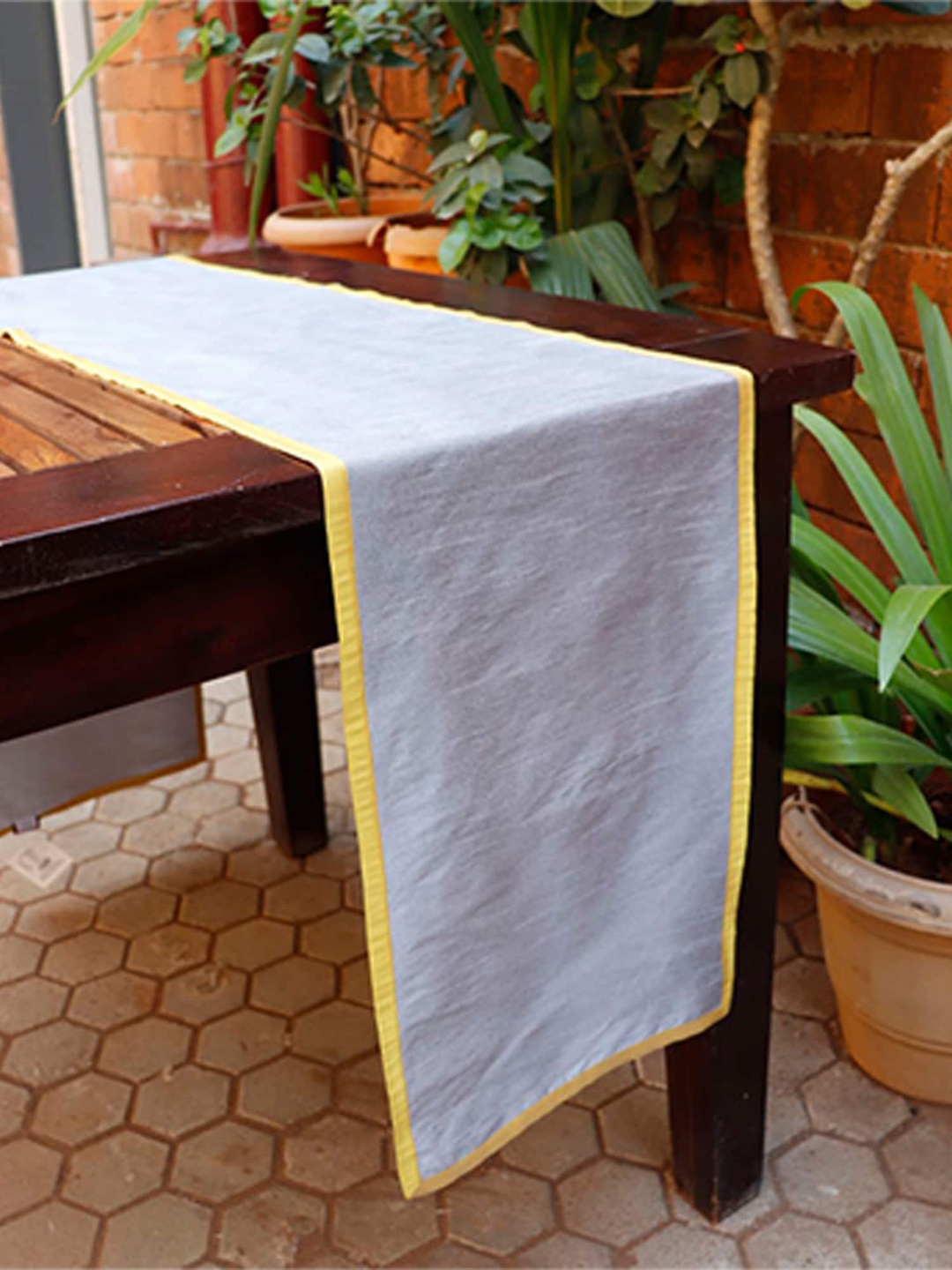 

ZEBA Grey & Yellow Solid 6-Seater Table Runner