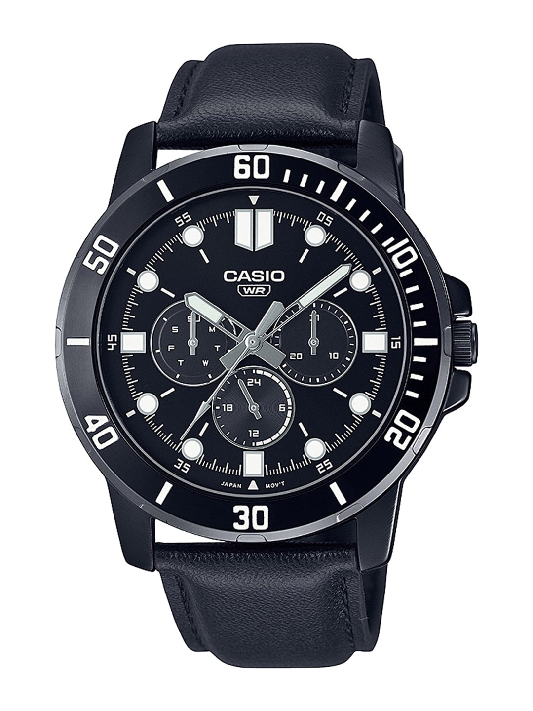 

CASIO Men Black Dial & Black Leather Straps Analogue Watch A1986