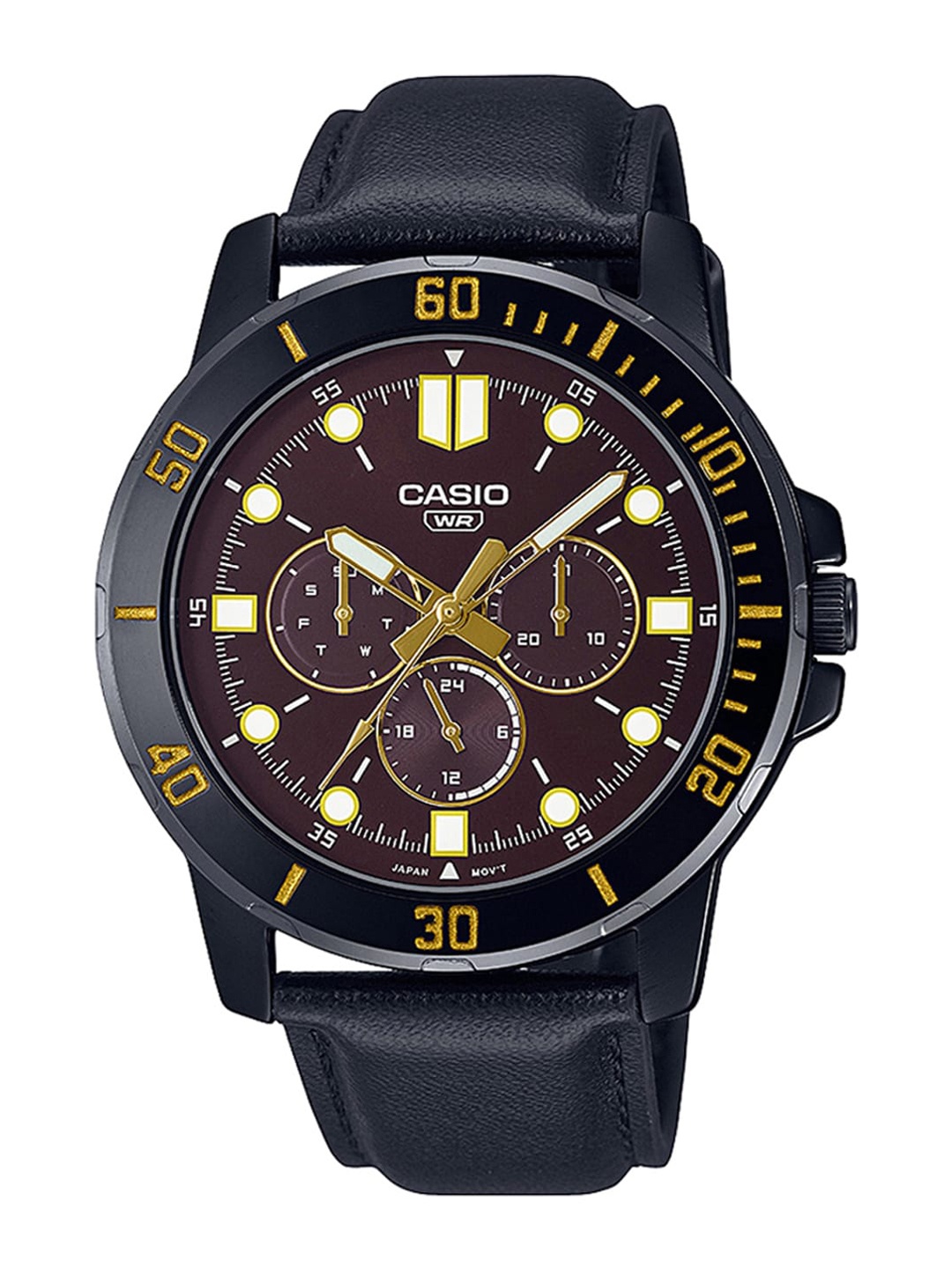 

CASIO Men Brown Dial & Black Leather Straps Analogue Watch A1988