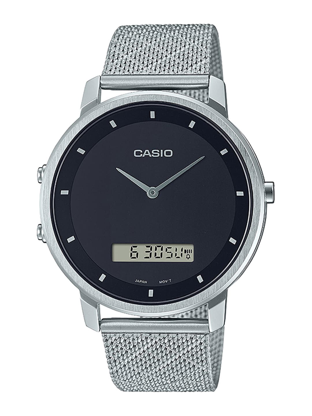 

CASIO Men Black Dial & Silver Toned Stainless Steel Bracelet Style Straps Analogue and Digital Watch