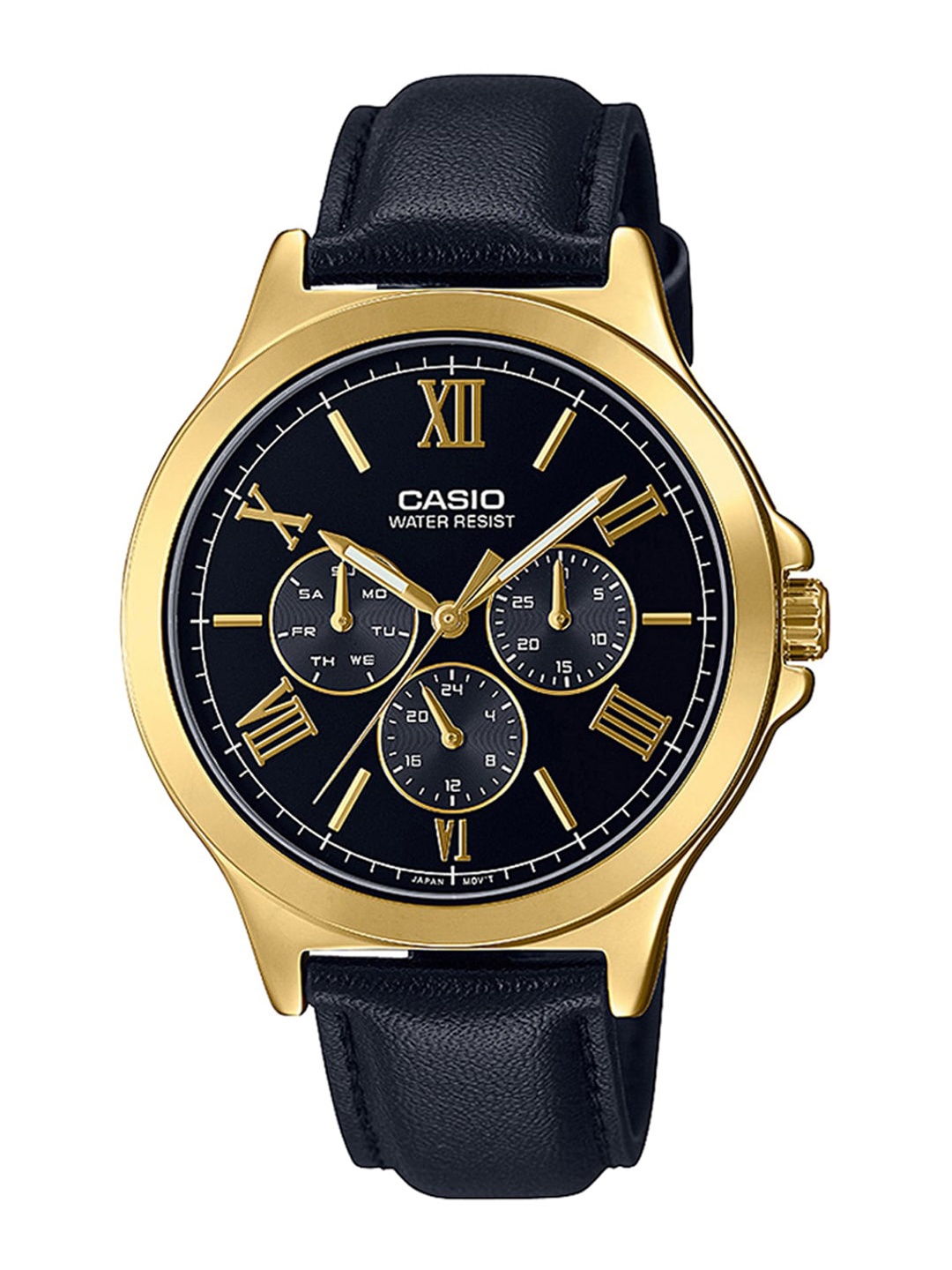 

CASIO Men Black Dial & Black Leather Straps Analogue Watch A1972