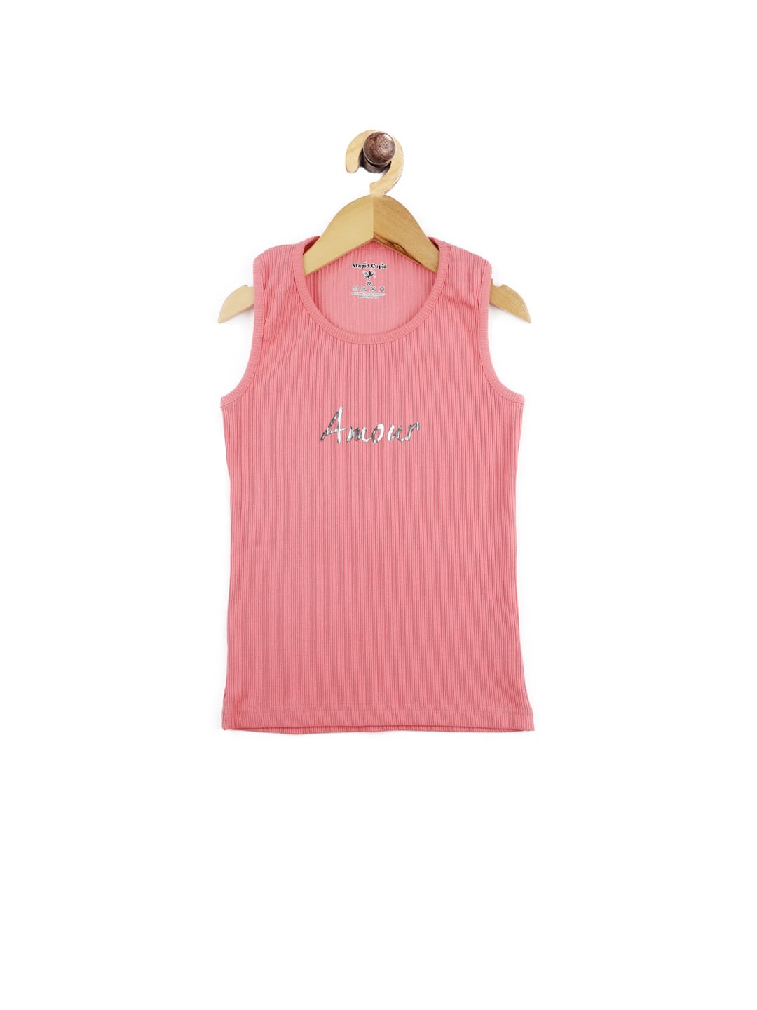

Stupid Cupid Girls Coral Typography Printed Cotton T-shirt