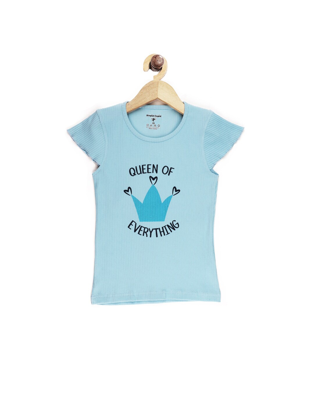 

Stupid Cupid Girls Blue Typography Printed T-shirt