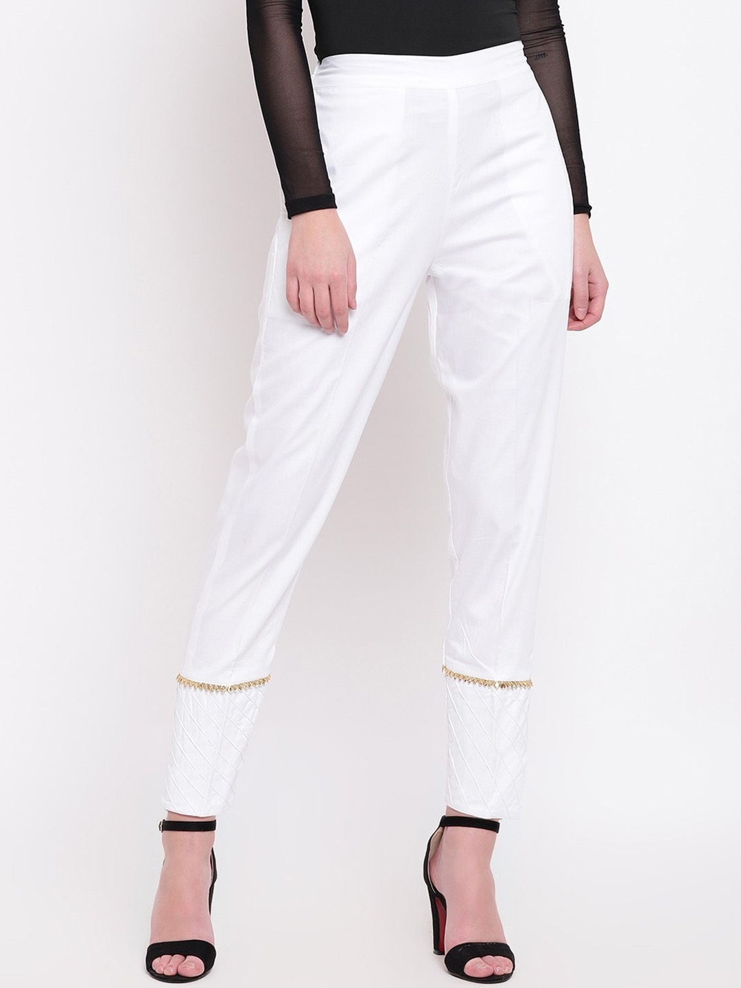 

RIVI Women White Cigarette Trousers