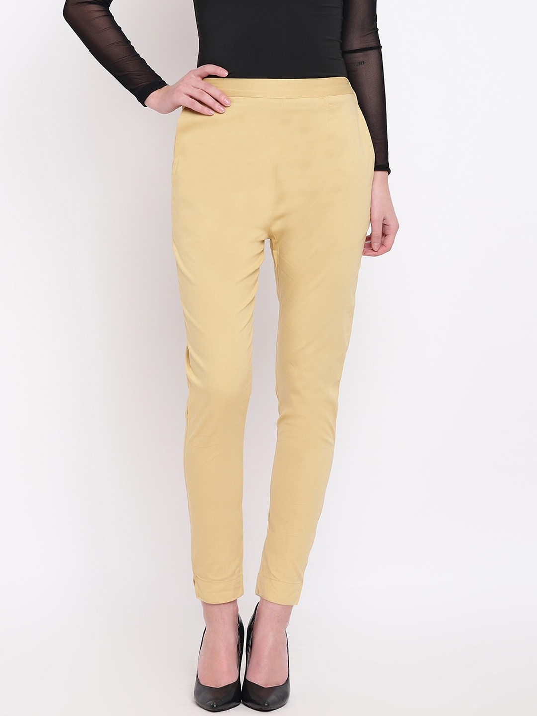 

RIVI Women Beige Slim Fit Low-Rise Pure Cotton Trousers