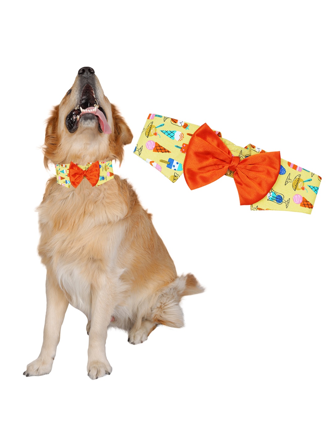 

Dchica Paws Yellow & Orange Printed Cotton Bow Tie