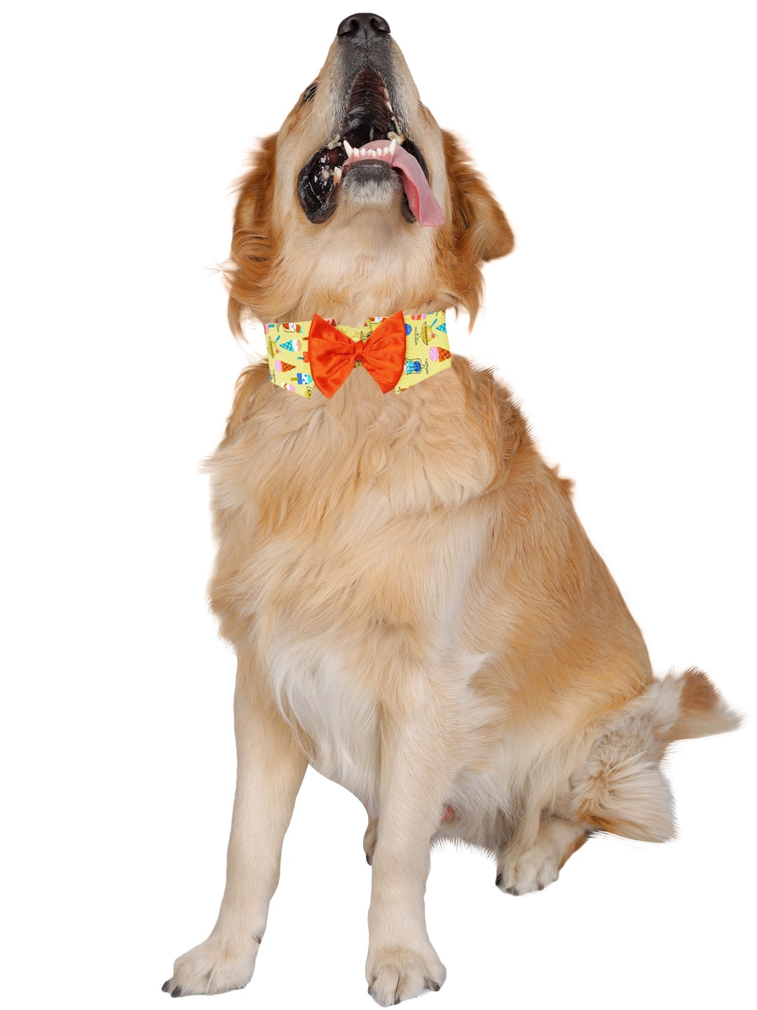 

Dchica Paws Yellow & Orange Printed Cotton Bow Collar Tie For Dogs & Cats