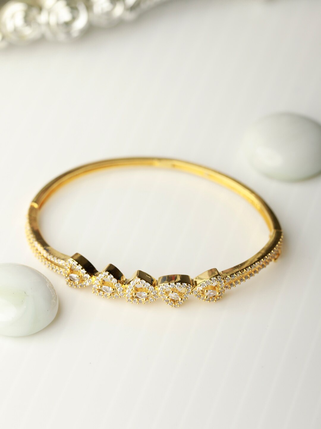 

SHEER by Priyaasi Gold-Toned 92.5 Sterling Silver Cubic Zirconia Bangle-Style Bracelet