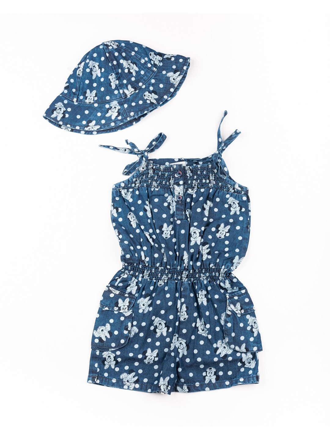 

BFF Girls Navy Blue & White Printed with Ruffles Cotton Jumpsuit with Cap