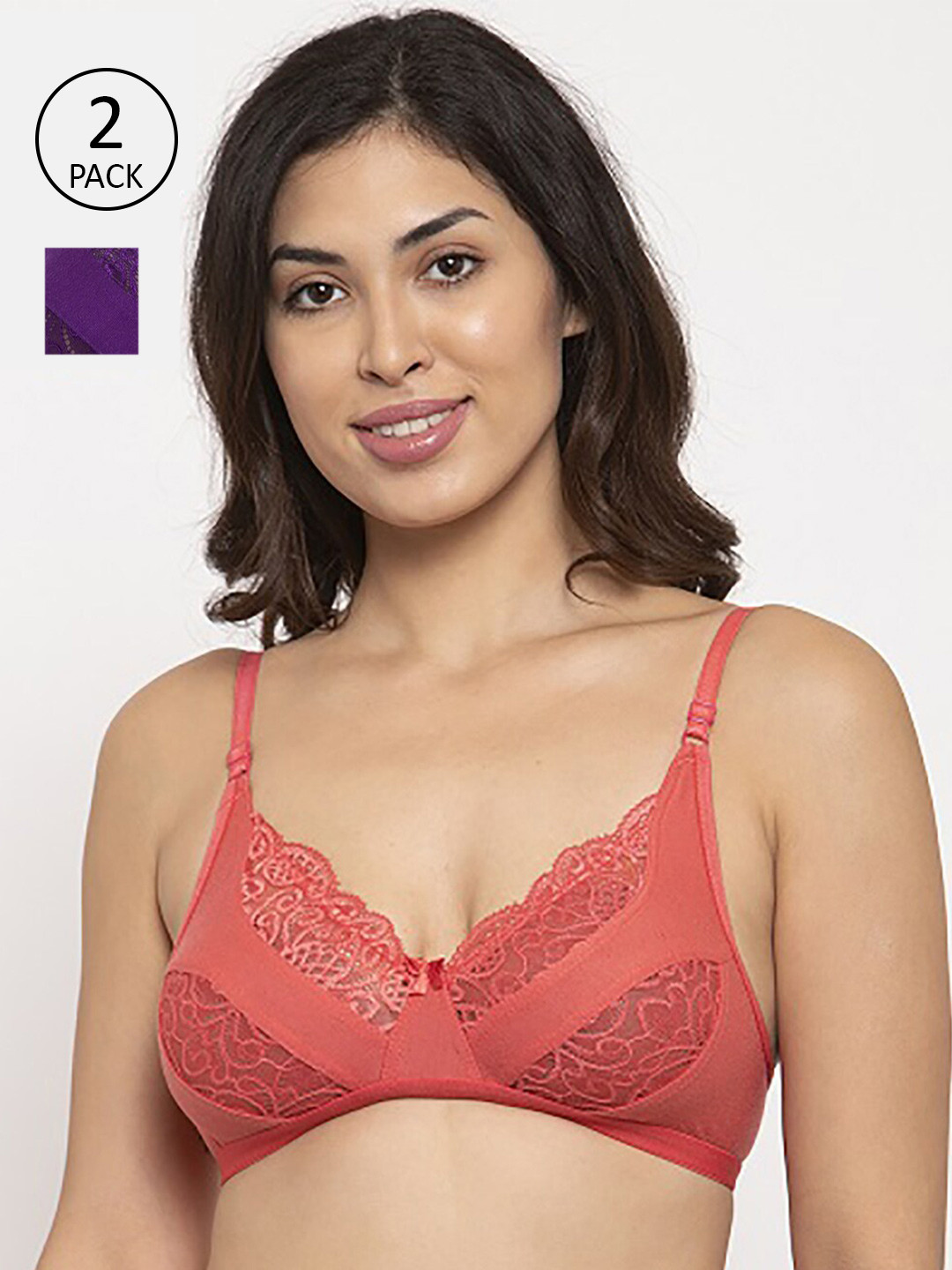

Innocence Pack Of 2 Coral Pink & Purple Floral Bra BBAPLIN90515_28B