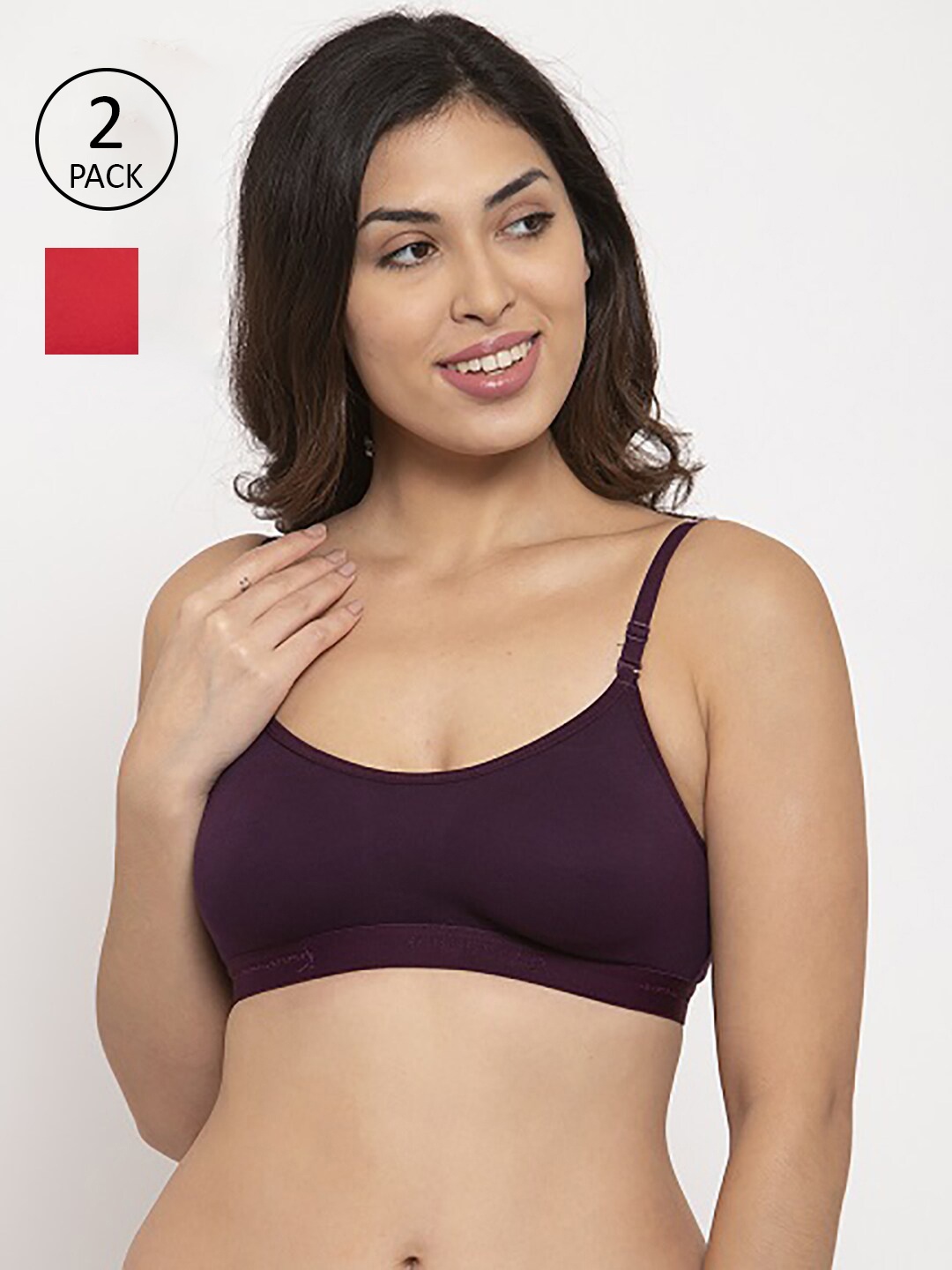 

Innocence Purple & Red Solid Pack of 2 Non Padded Non Wired Everyday Bra