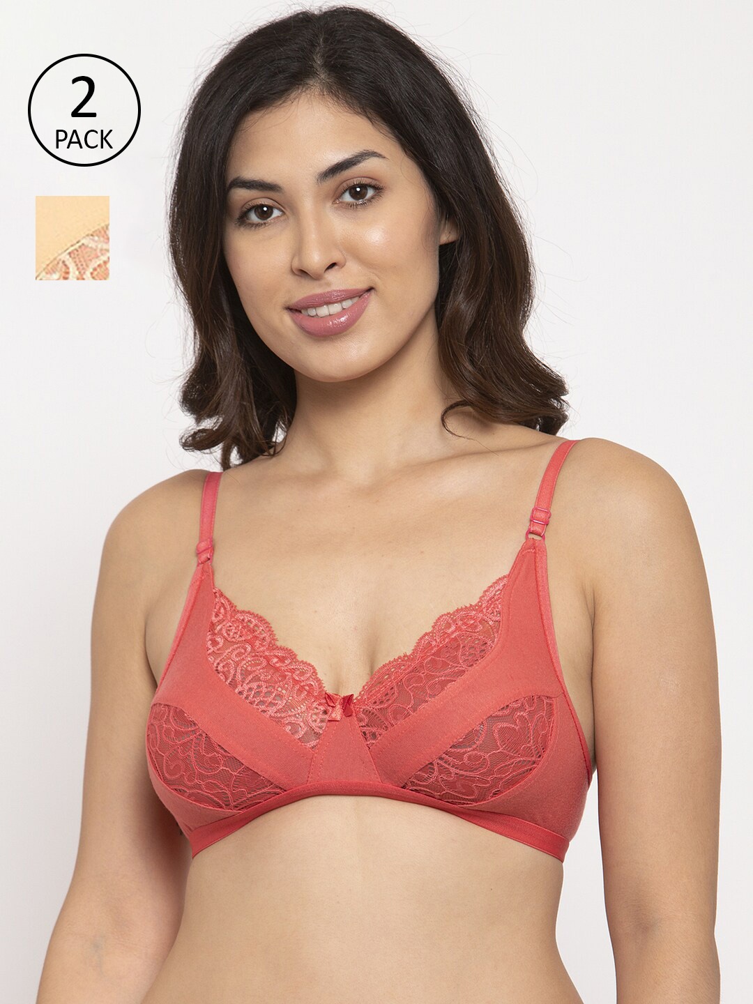 

Innocence Pack of 2 Pink & Beige Self Design Non Wired Full Coverage Bridal Everyday Bra