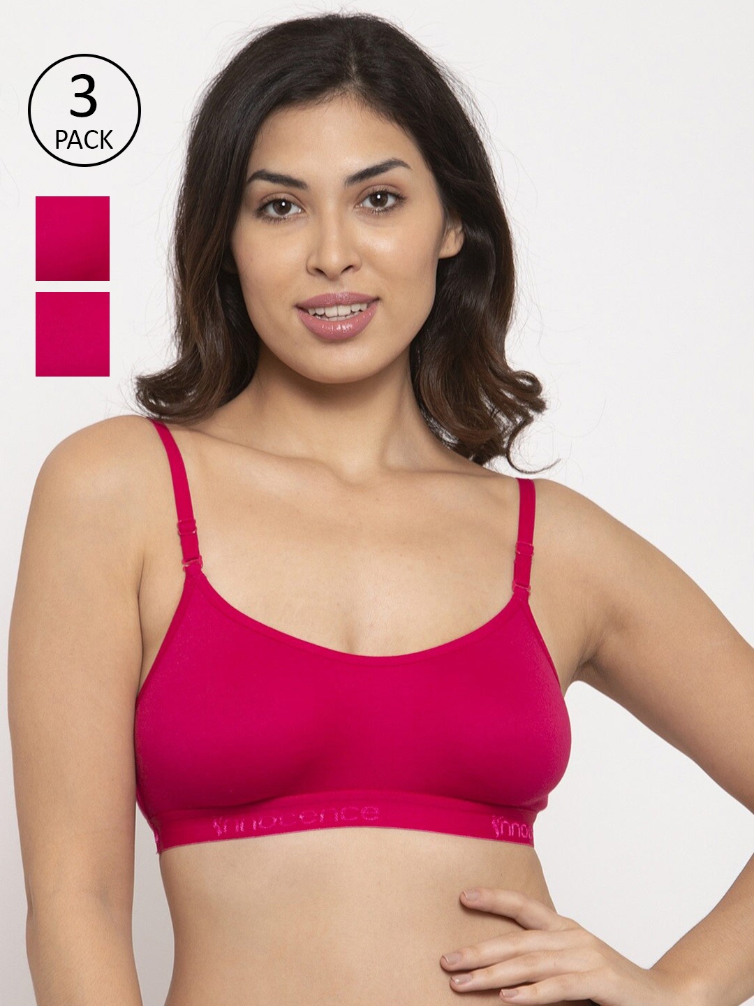 

Innocence Fuchsia Solid Pack of 3 Non Padded Non Wired Everyday Bra