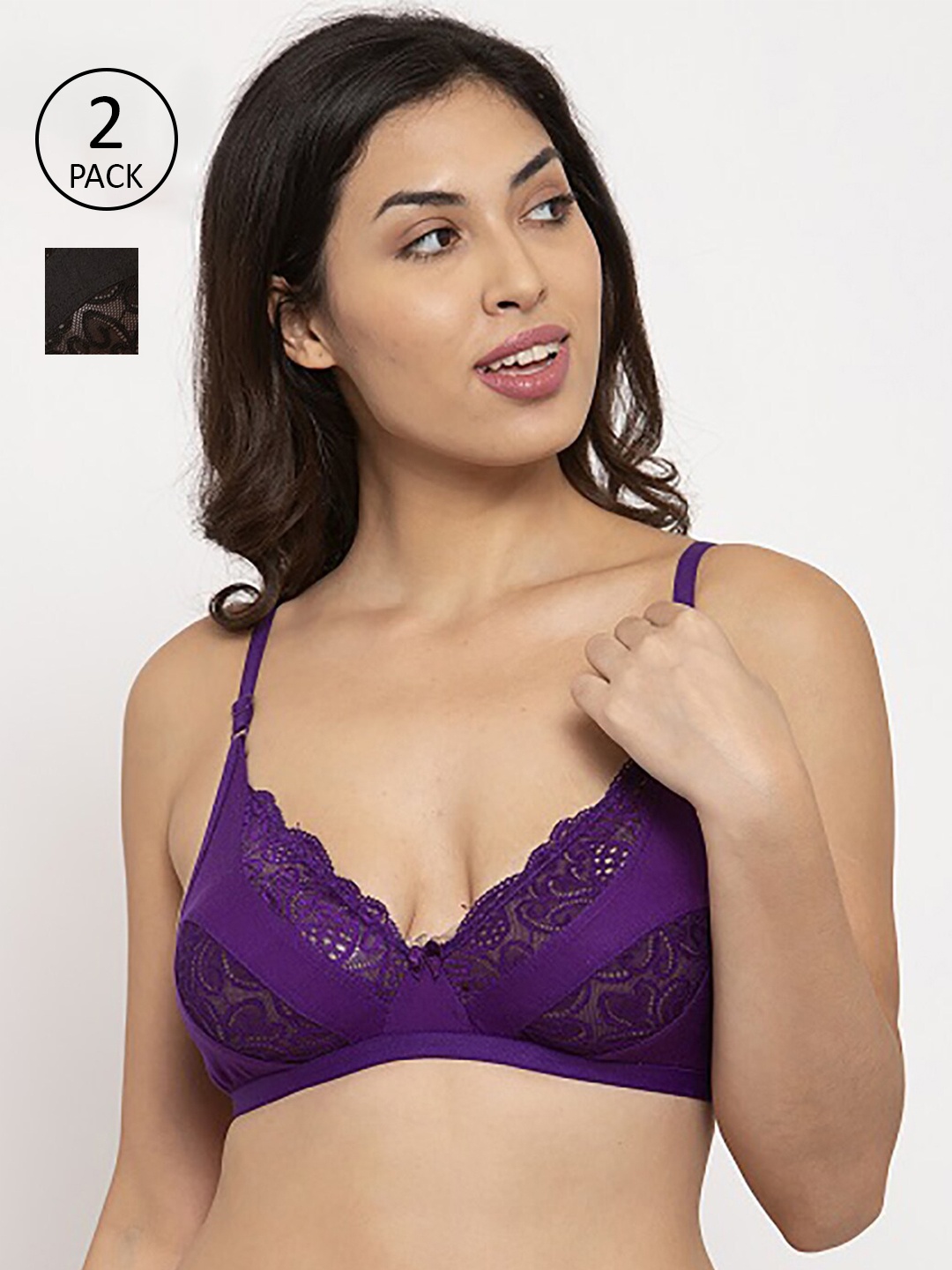 

Innocence Black & Purple Set Of 2 Lace Non-Padded Everyday Bra
