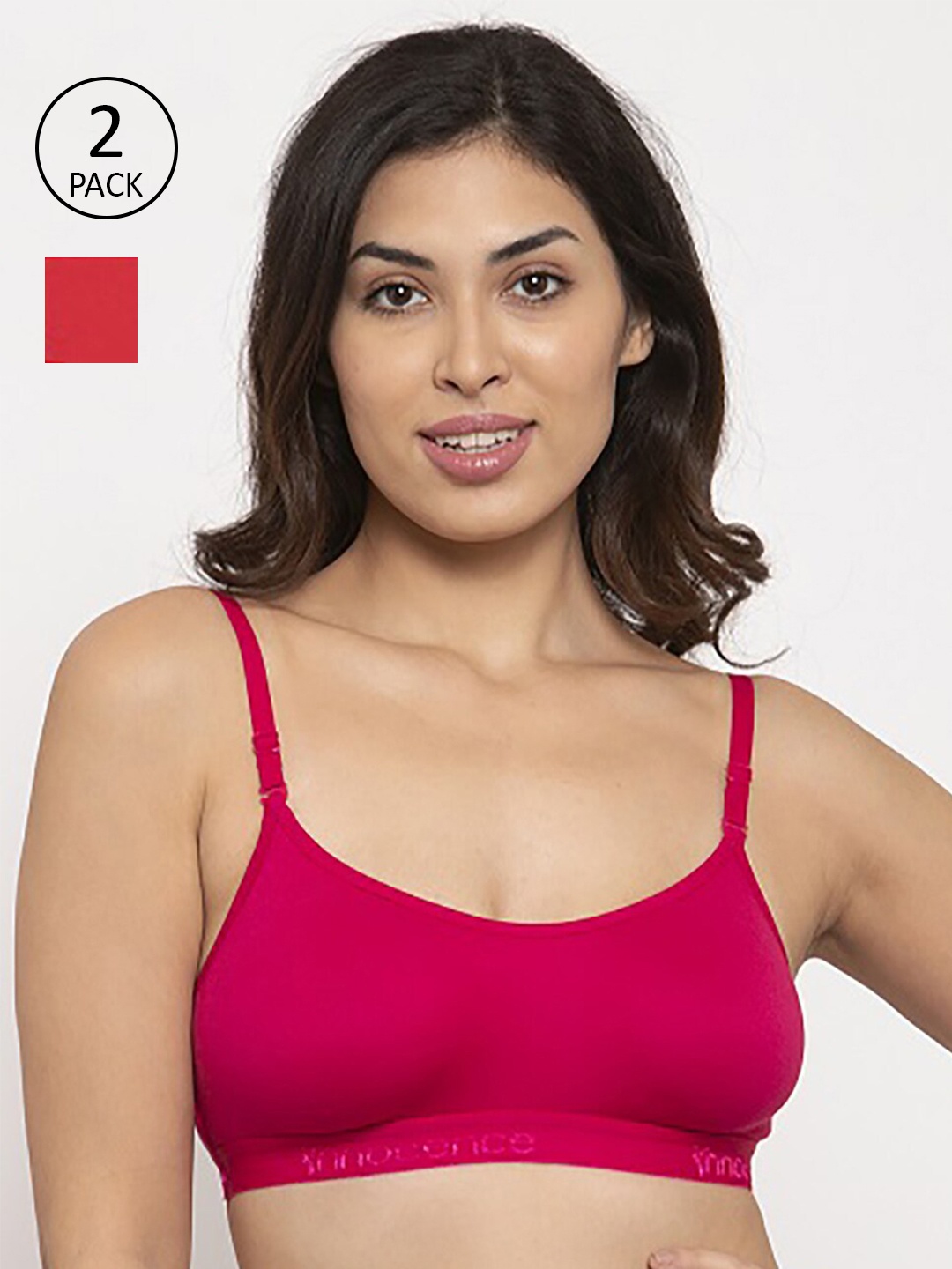 

Innocence Red & Fuchsia Set Of 2 Solid Full Coverage Cotton Sports Everyday bra